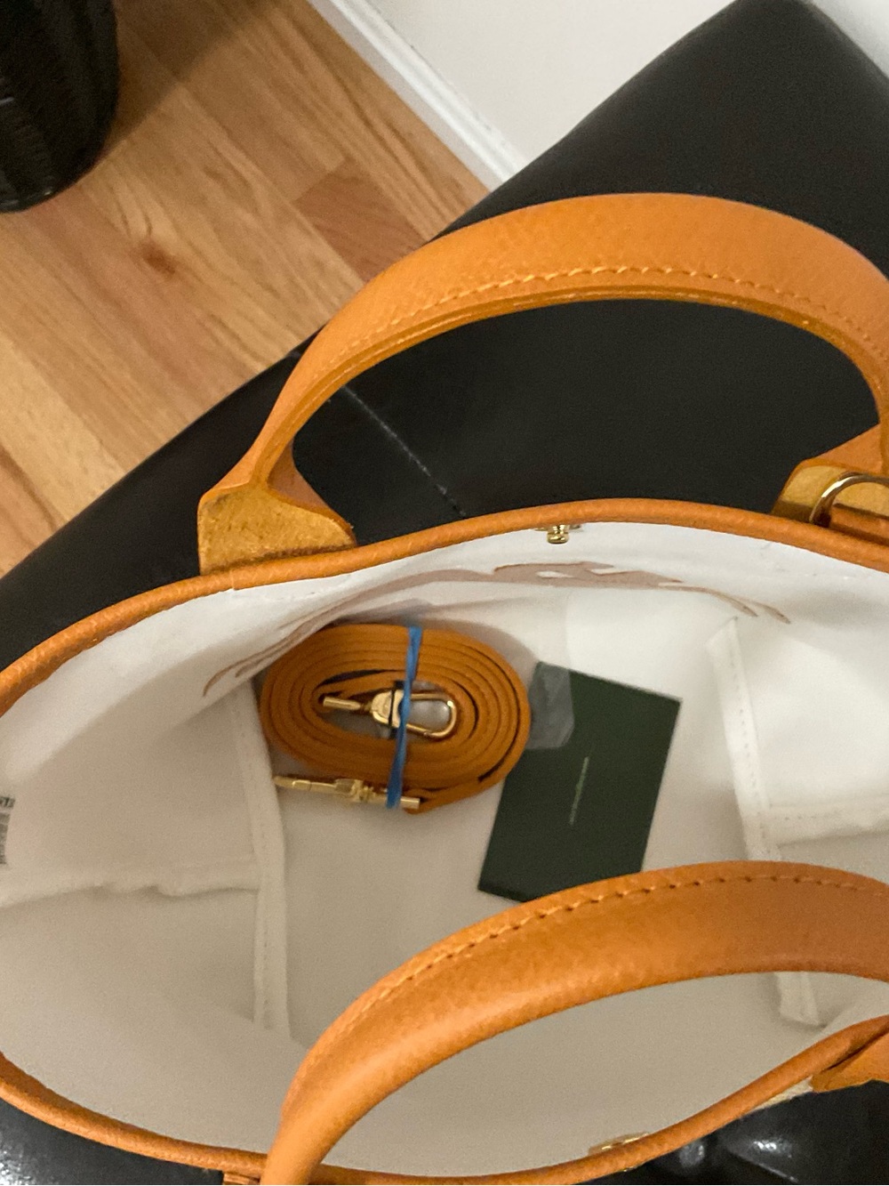 Longchamp Beige Woven Crossbody Tote with Orange Trim - Picture 3 of 4